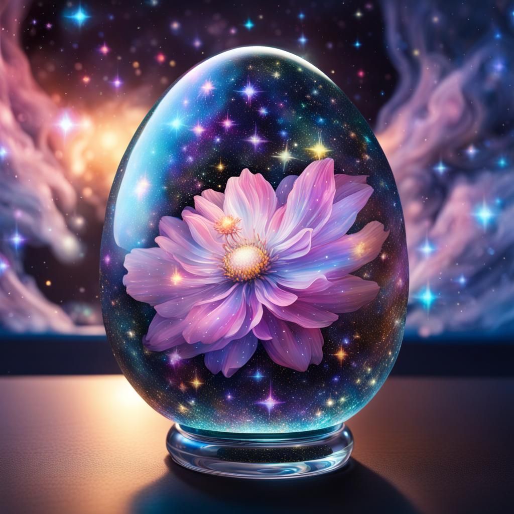 Cosmic Egg: Sparkling Stars in Glass, Astral Illustration
