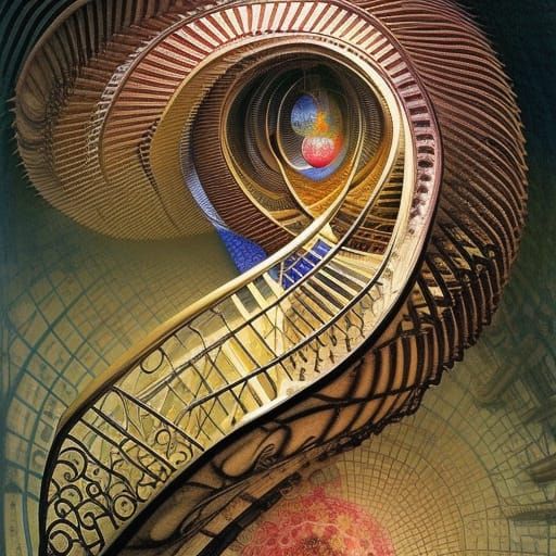 Clockpunk Fairy Staircase in Mixed Media Illustration