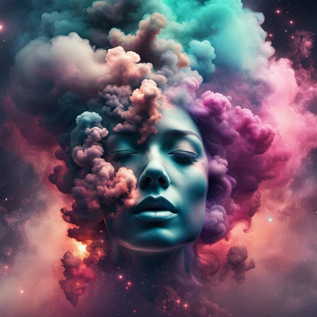 Whimsical Galaxy Spirit Portrait in Surreal Style