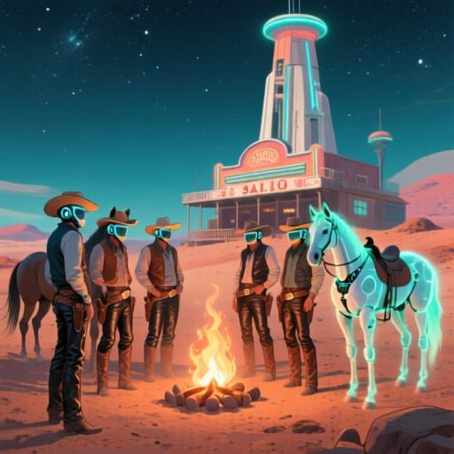 Space Cowboys Gather at Holographic Campfire on Mars