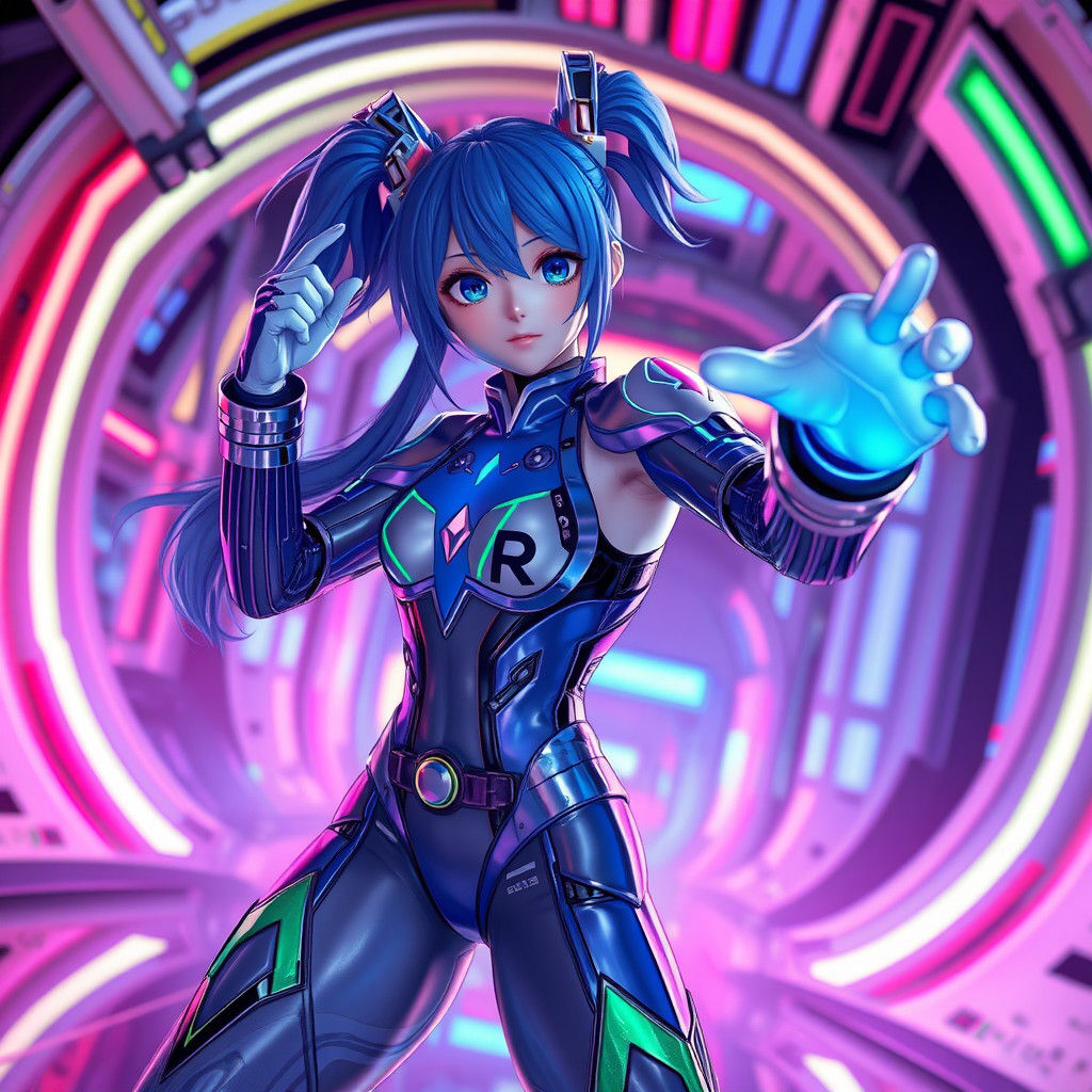 Heroic Blue in Futuristic Anime Style