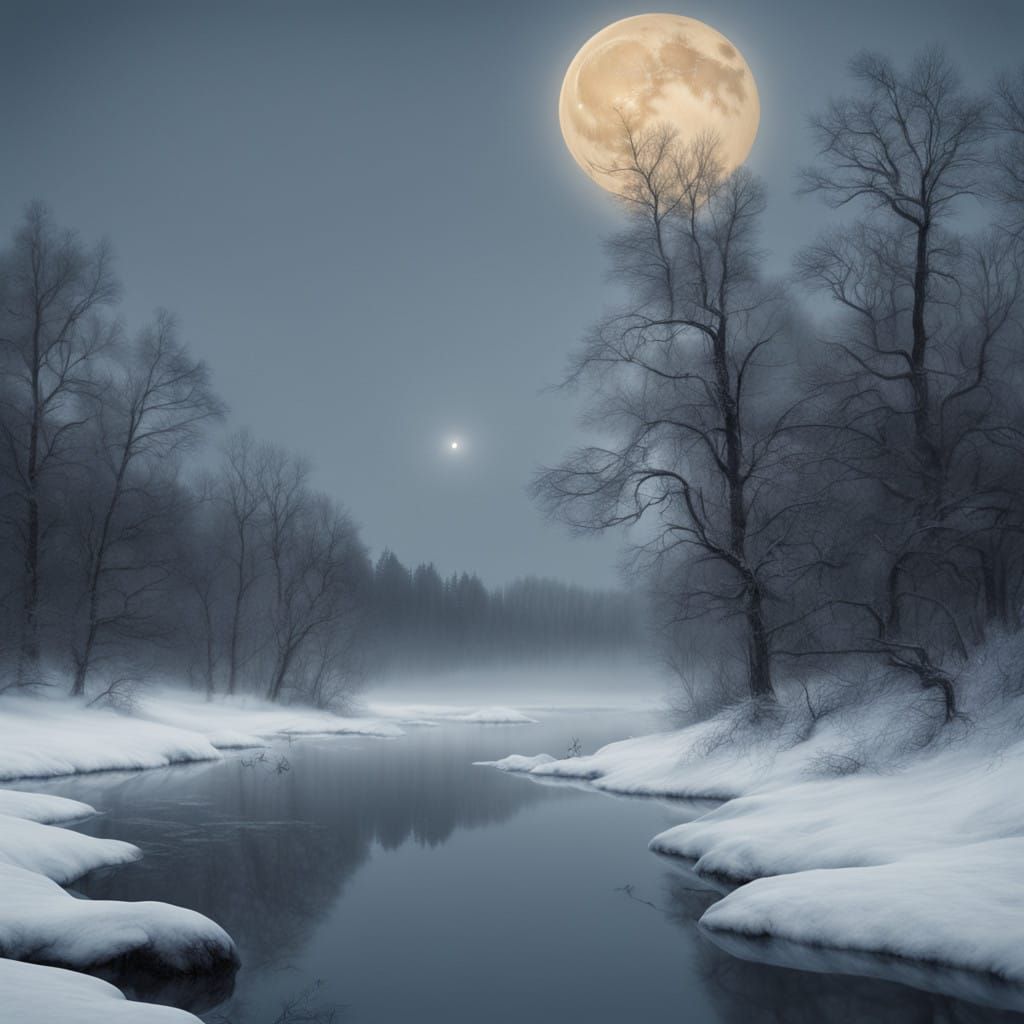 Surreal Moonlit Winter Landscape in Cinematic Style