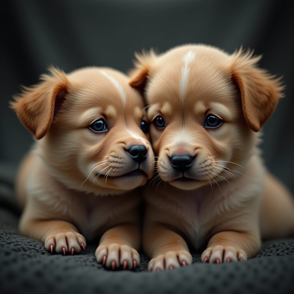 Hyperrealistic Puppies Portrait in Cinematic Style