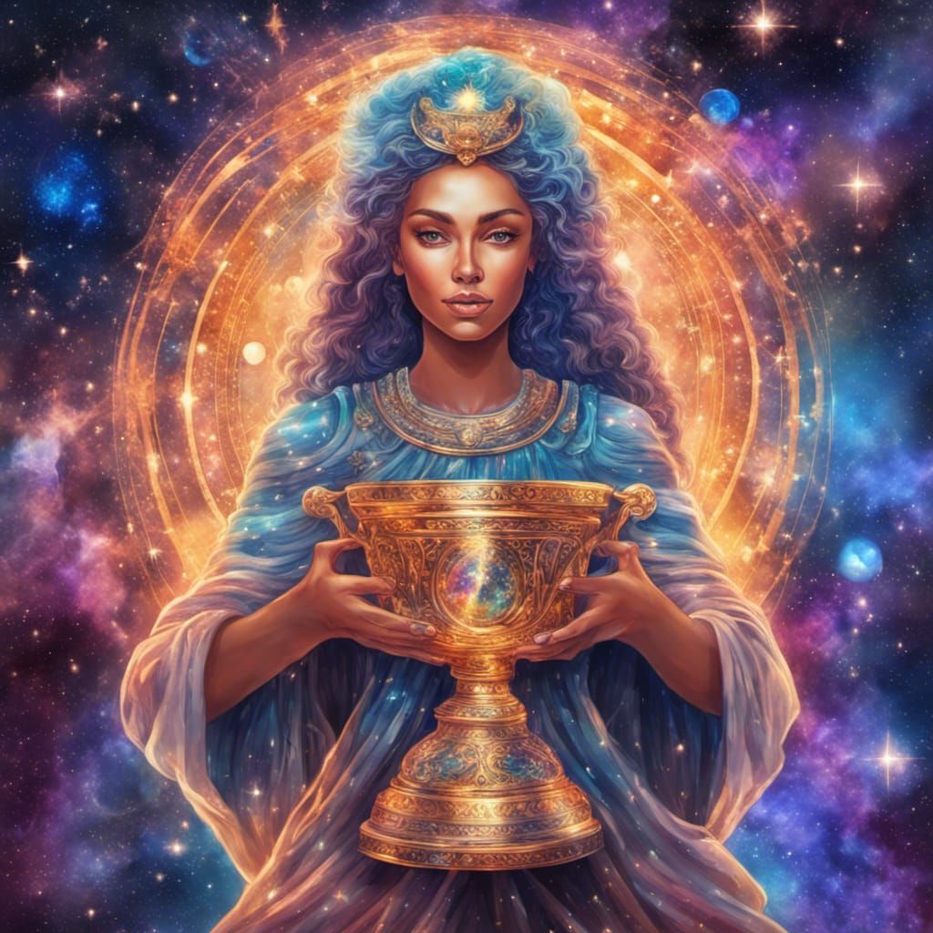 Goddess Holding Trophy Filled with Stars