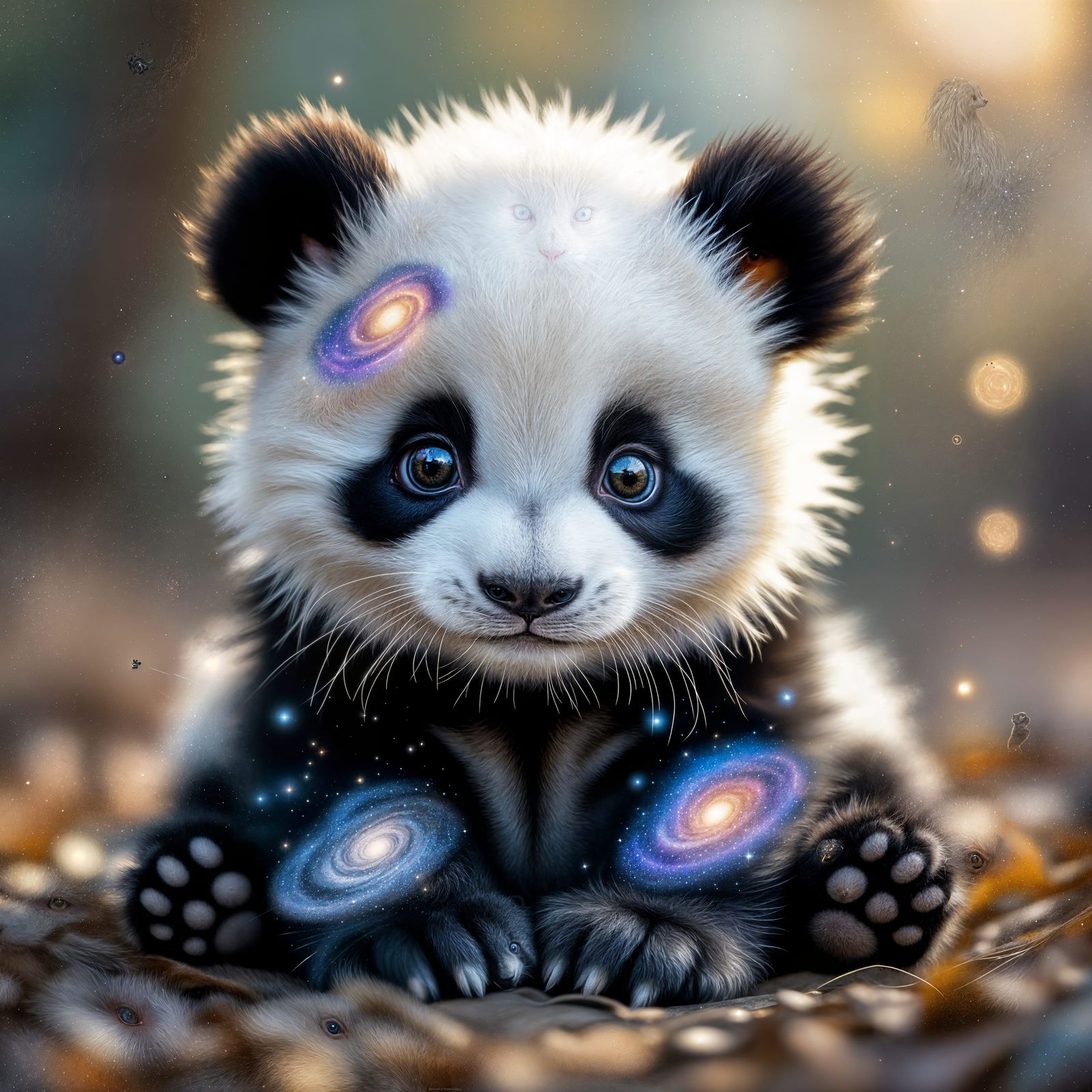 Cute Panda Puppy with Galaxy Fur, Digital Art