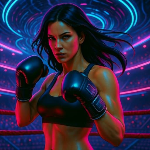 Futuristic Cyberpunk Boxer in Neon Arena