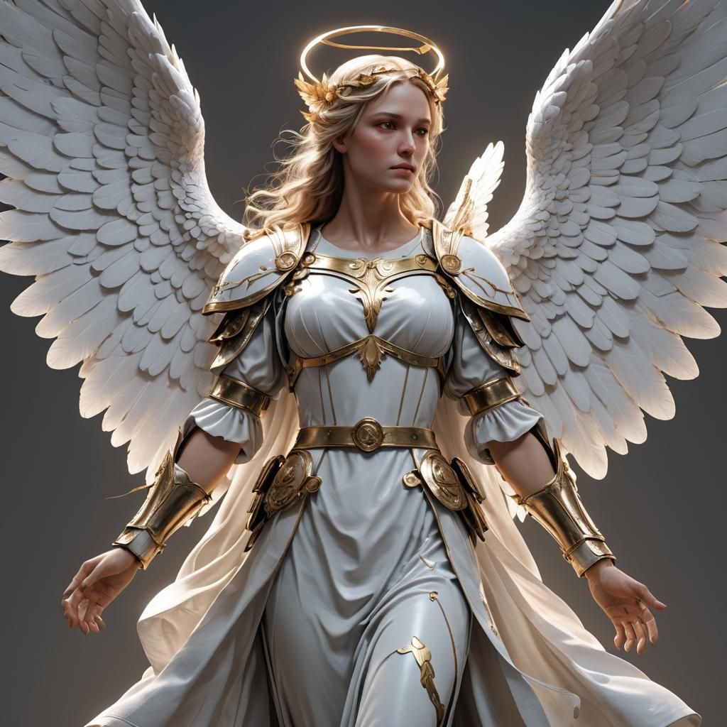 White Winged Angel Girl in Realistic Lighting