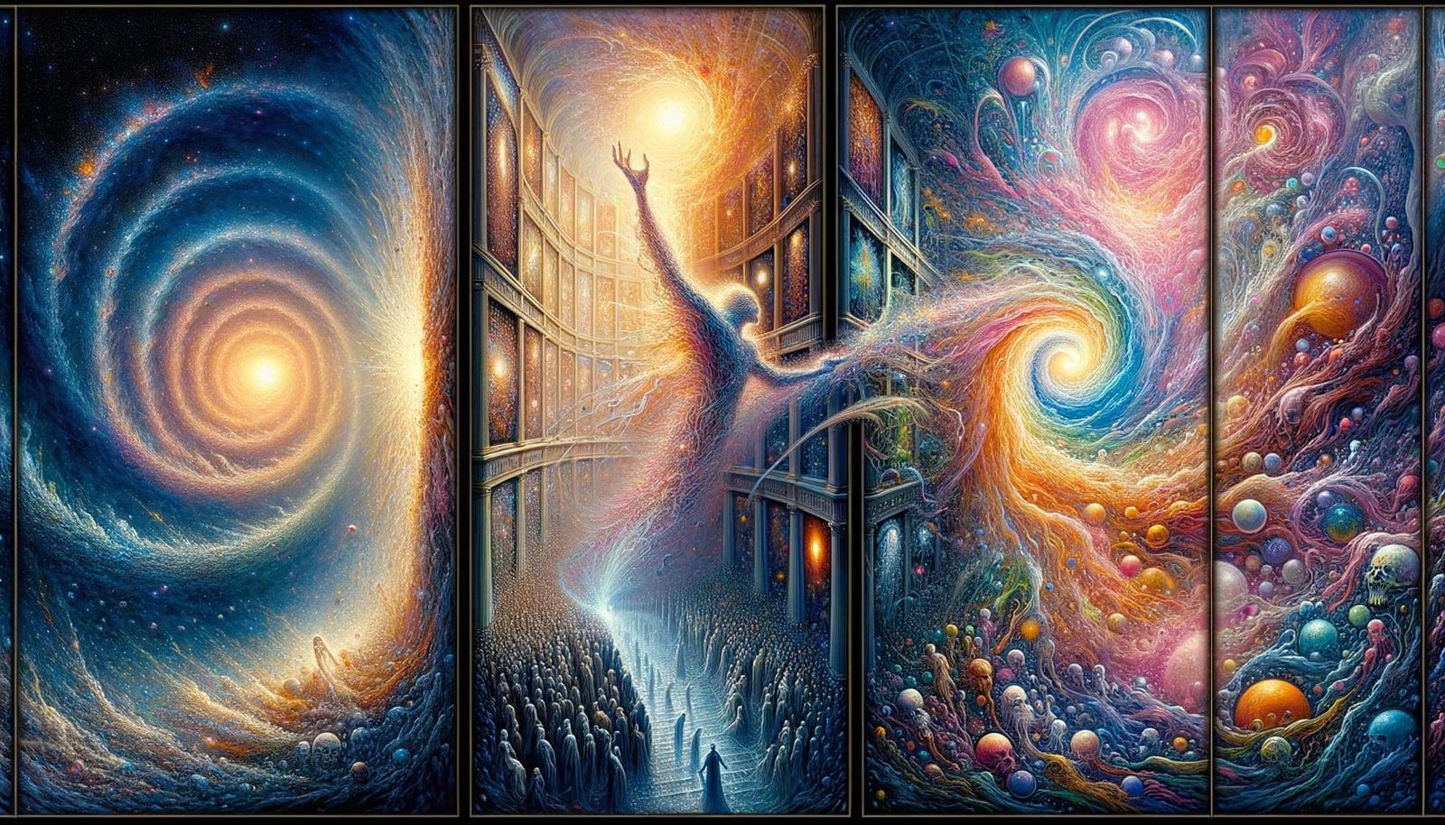 Triptych Illustration of the Moment of Creation