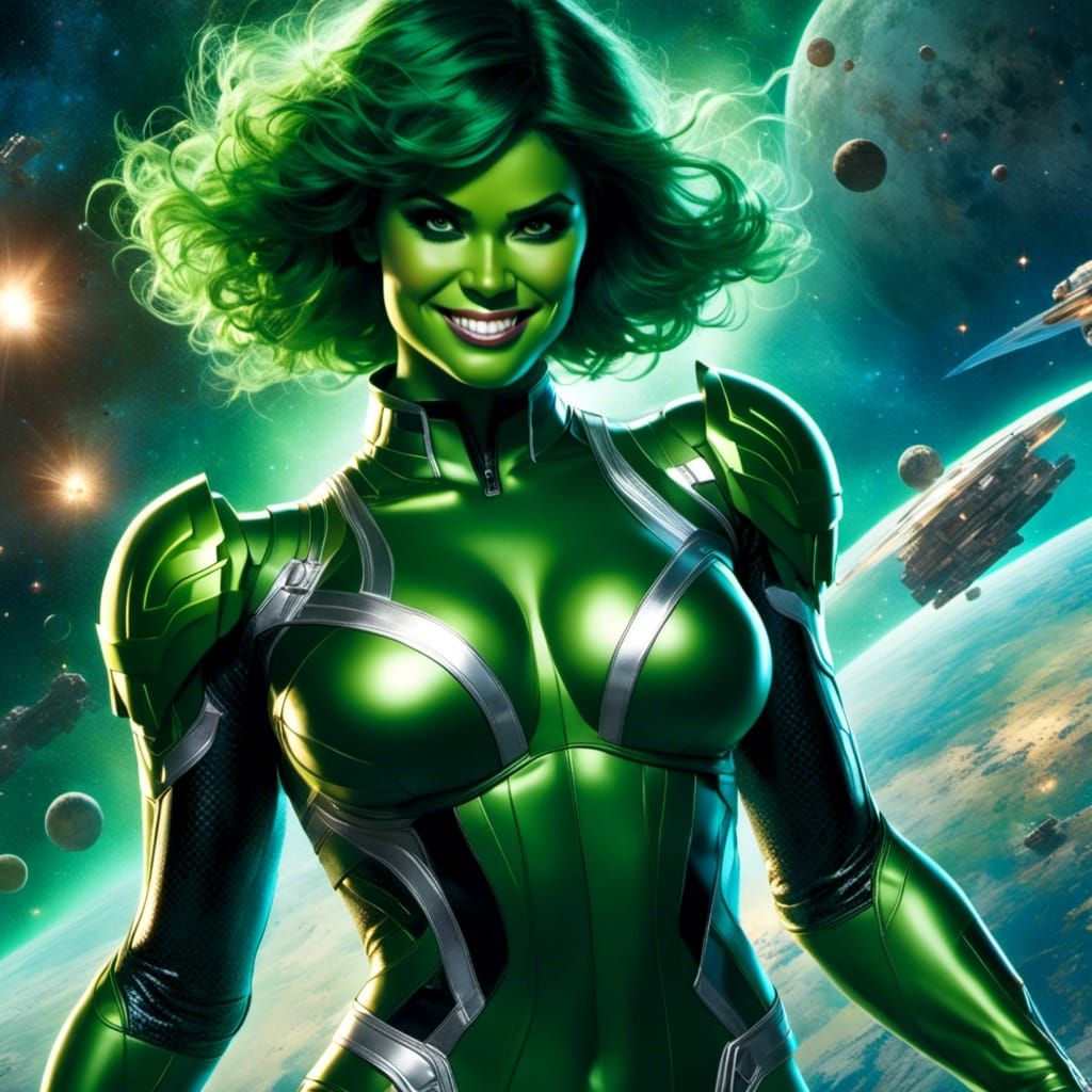 She-Hulk in Space: Hyperrealistic Comic Book Portrait