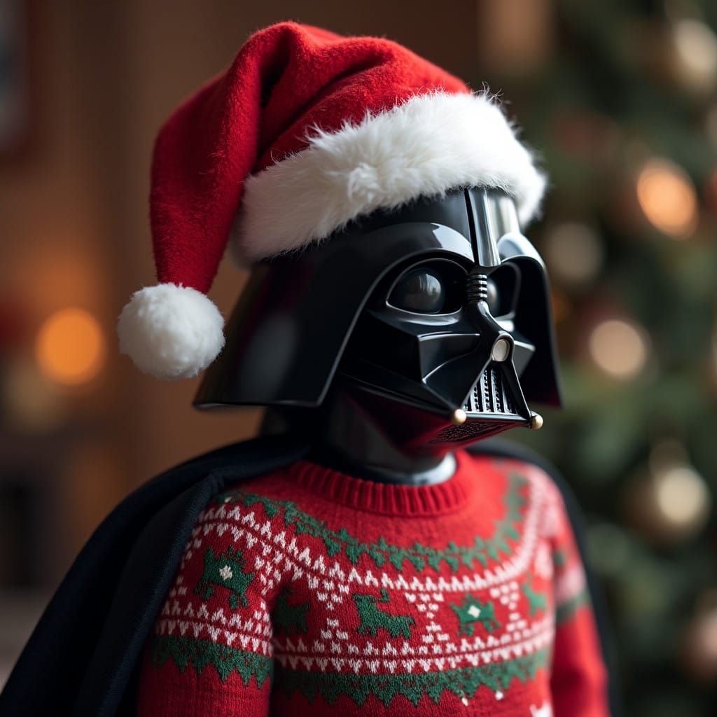 Darth Vader in Christmas Attire, Rendered in Professional Ph...