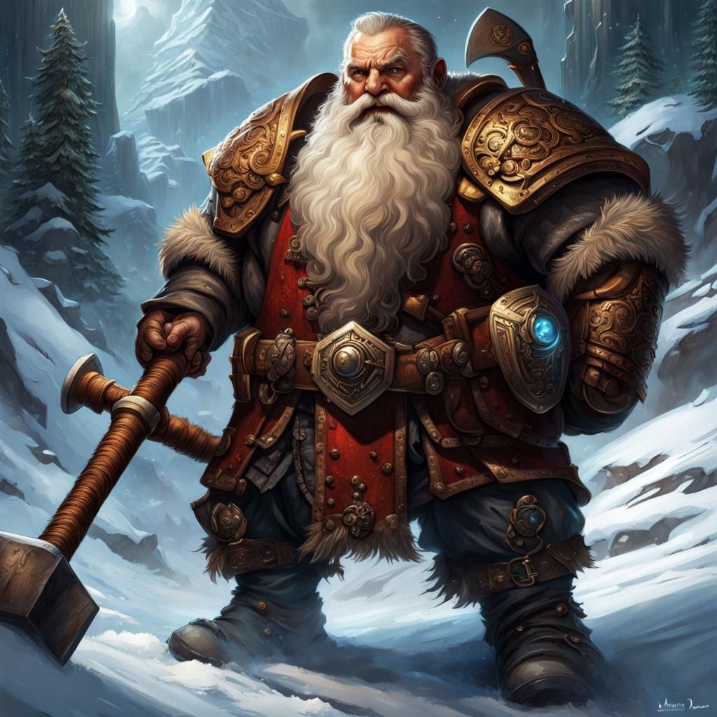 Dwarf with Hammer: Detailed Digital Illustration