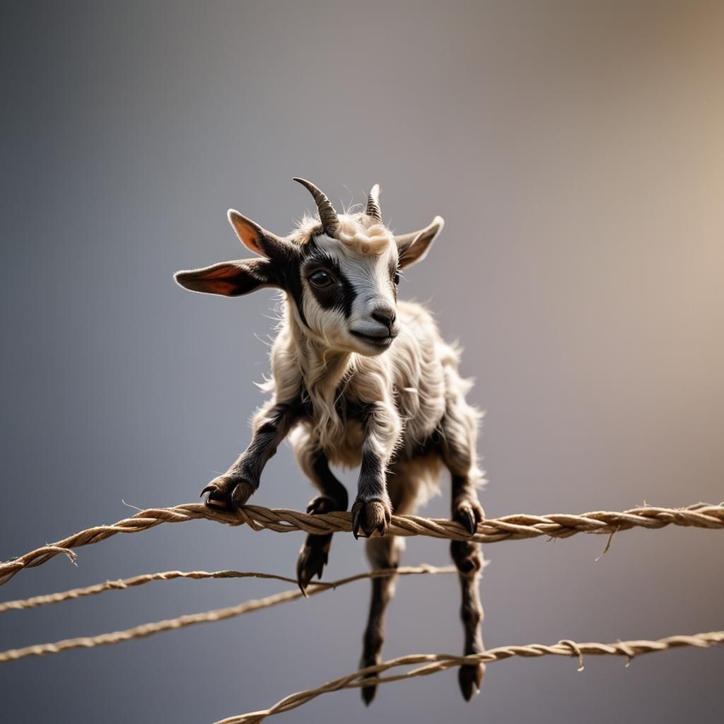 Hyperrealistic Macro of Tiny Goat Alien on Twine