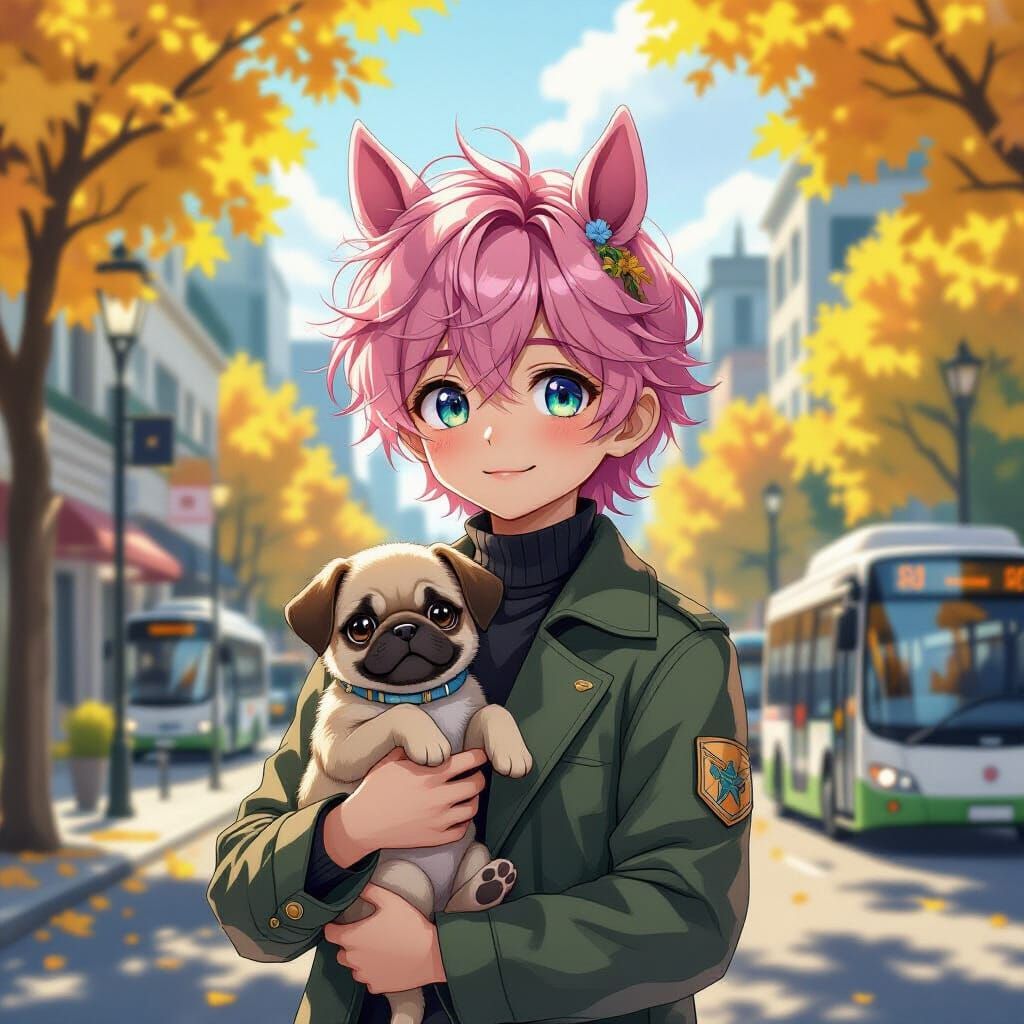 Mystical Anime Boy with Pink Hair and Horse Ears