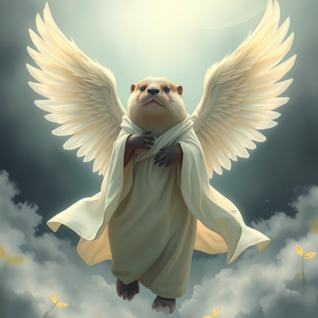 Ethereal Otter Angel in Heavenly Setting