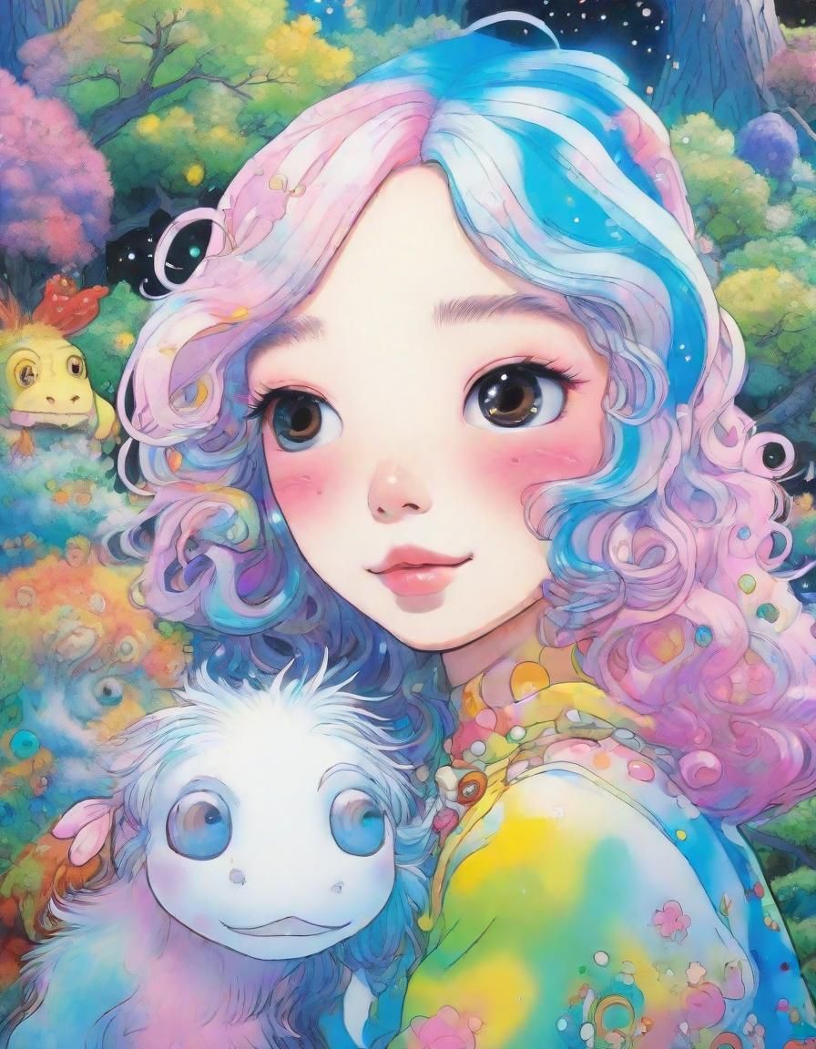Anime-Inspired Surrealism: Girl and Monster in Dreamy Forest
