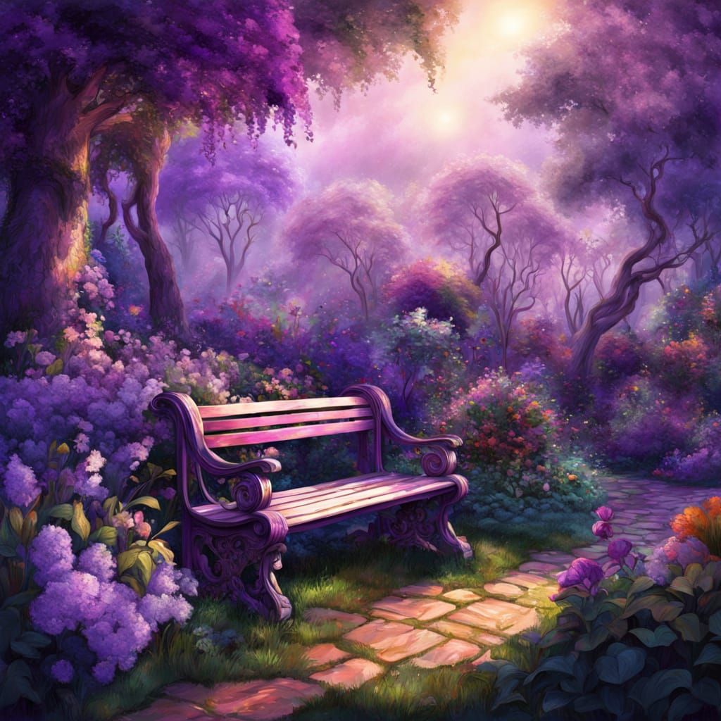 Enchanting Garden Bench in Purple Hues
