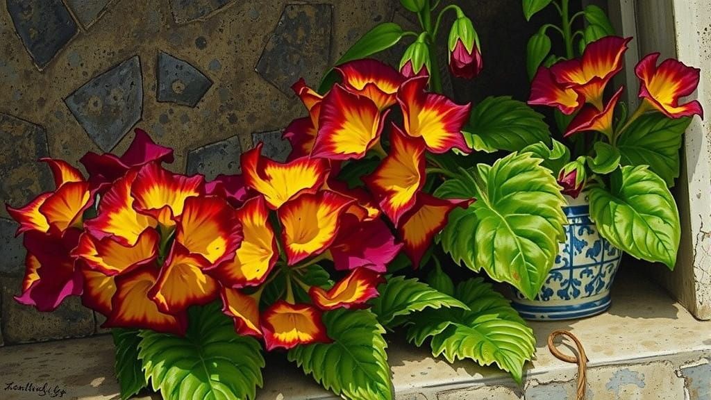 Vibrant Blooms in an Enchanting Garden Scene in Watercolor S...