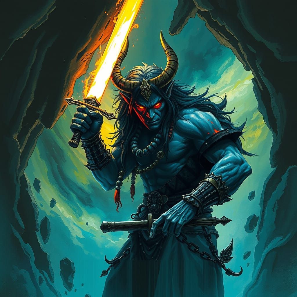 Oni Emerges from the Shadows in Vibrant, Fluid Ink