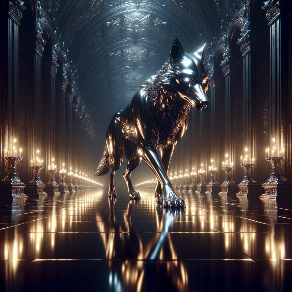 Silver Wolf in Gothic Throne Room