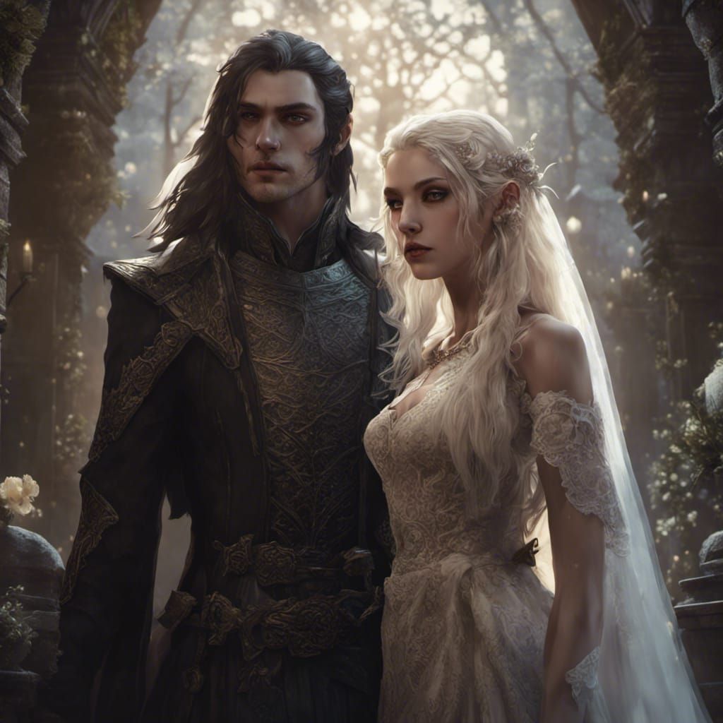 Elf and Vampire Wedding in Dark Fantasy Style