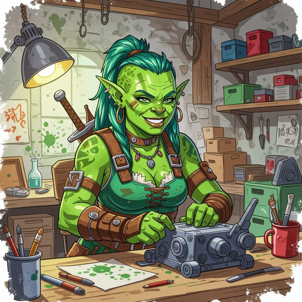 Orcish Mechanic's Watercolor Workshop Creation