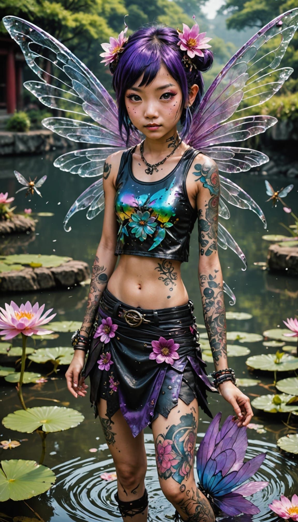 Punk Asian Fairy with Tattoos and Metal T-Shirt