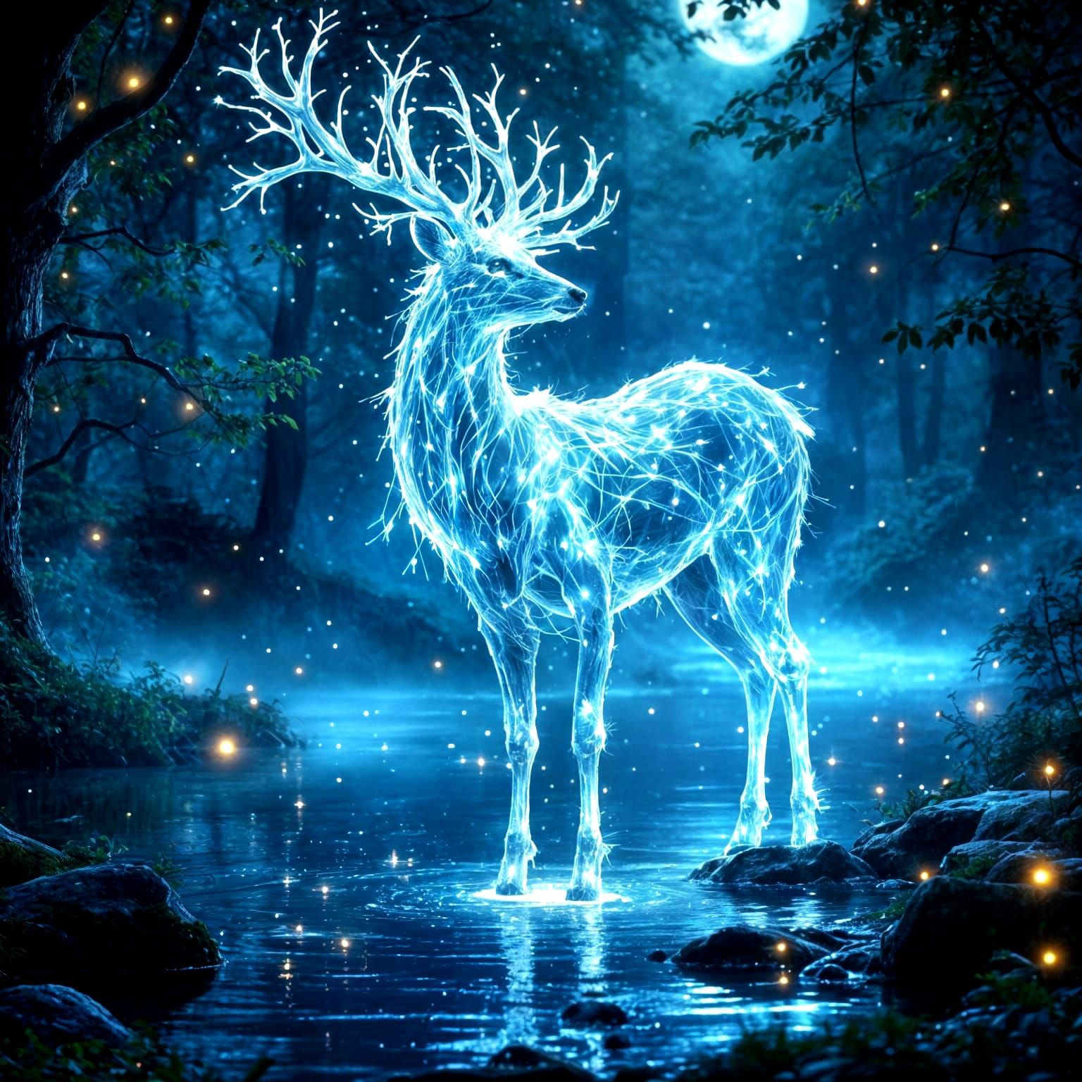 Ethereal Energy Deer in Enchanted Forest