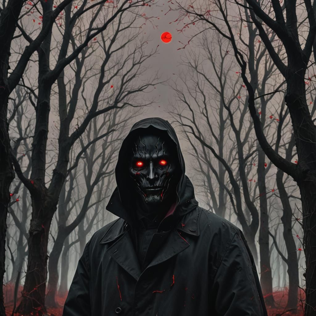 Scary guy with red eyes and blood moon 🌕