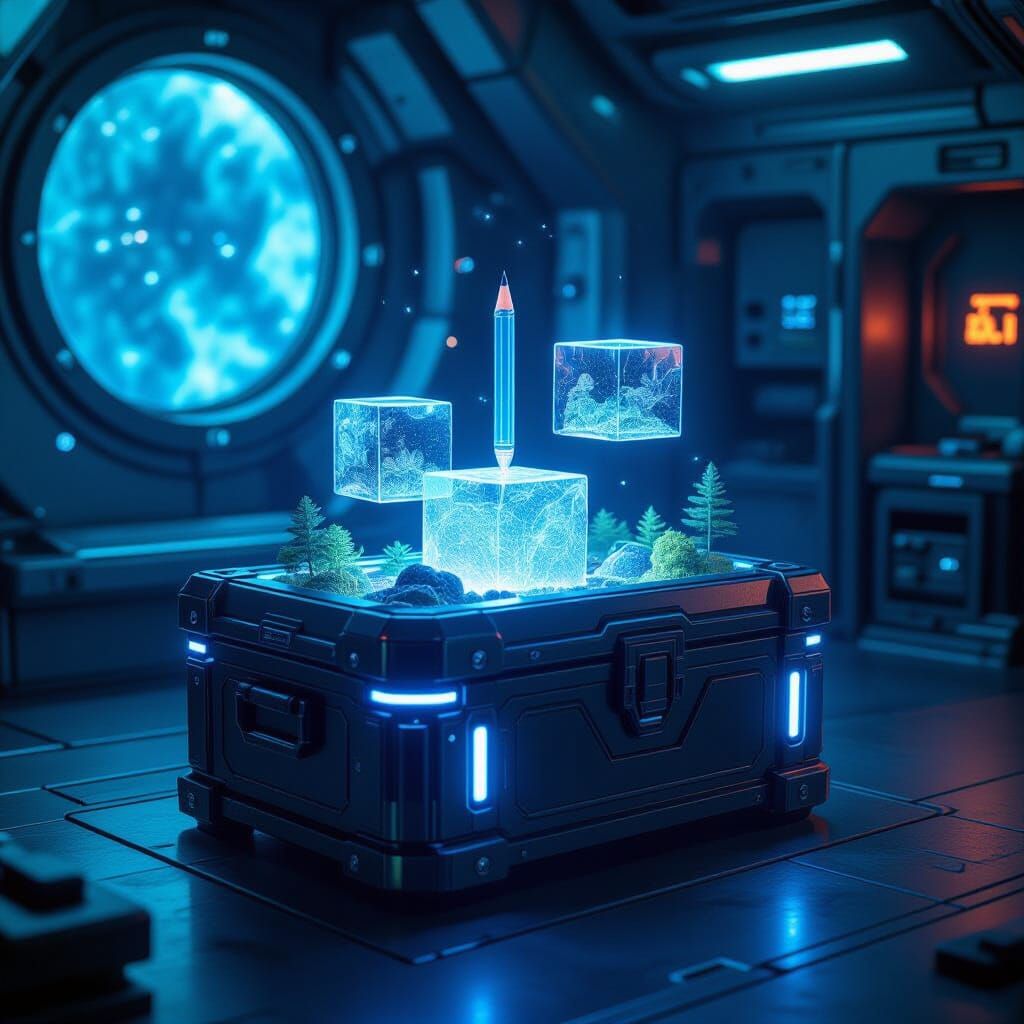 Futuristic Chest of Alien Artifacts in Spaceship