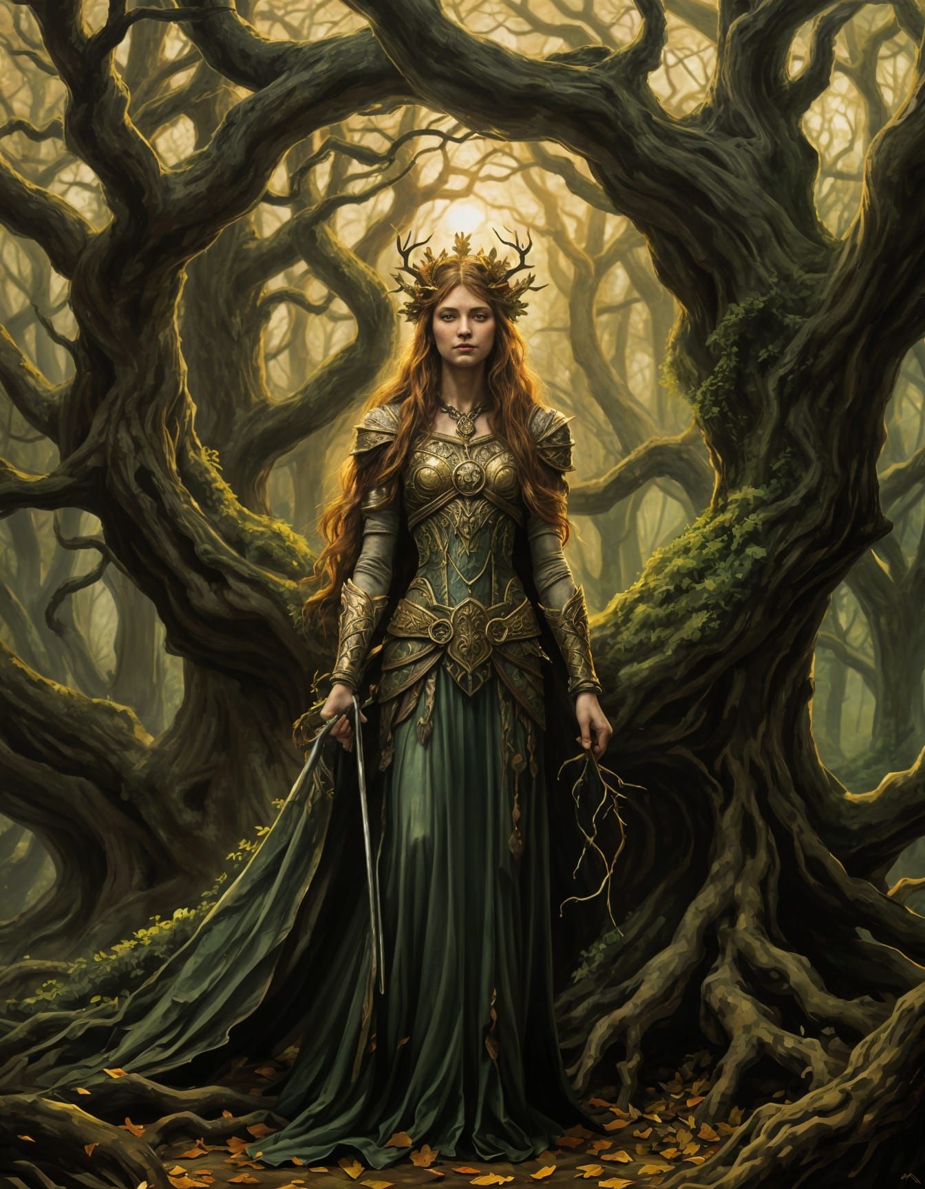 Dryad Queen, Spirit of the Ash Tree, Oil Painting