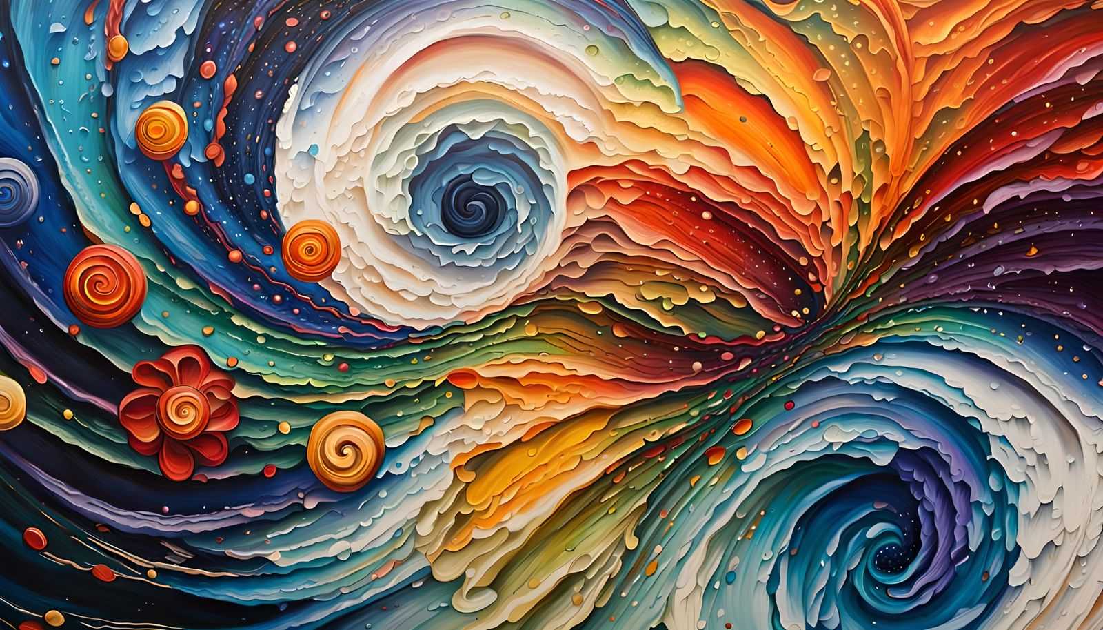 Cosmic River of Swirling Flower-Stars in Impasto Style