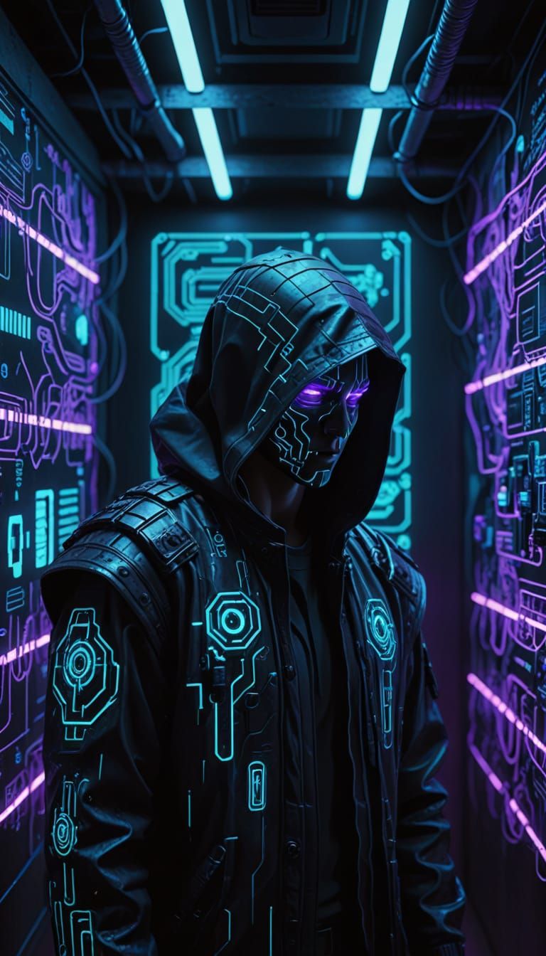 Data Wraith in Cyberpunk Neon Noir Style