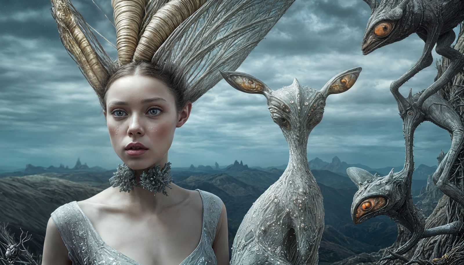 Surreal Alien Pets in a Dreamy Landscape