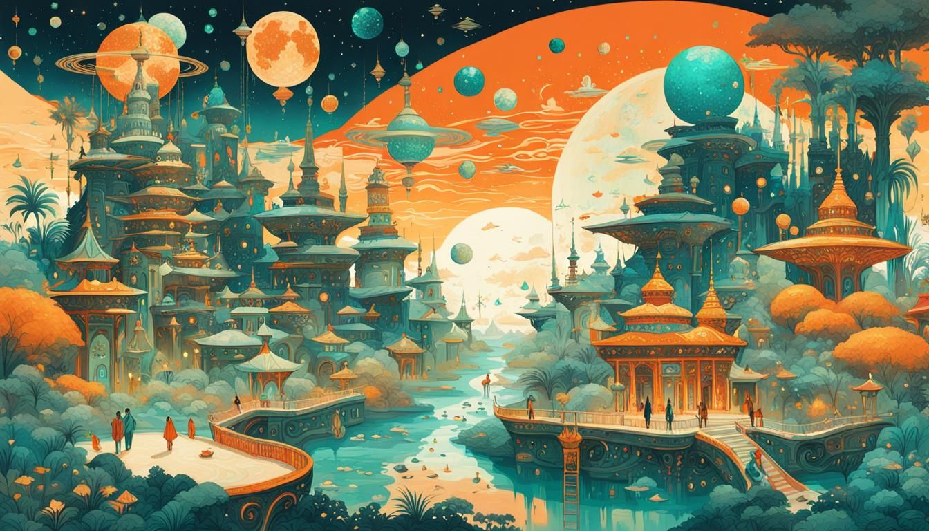 Bejeweled Galactic Oasis in Maximalist Style