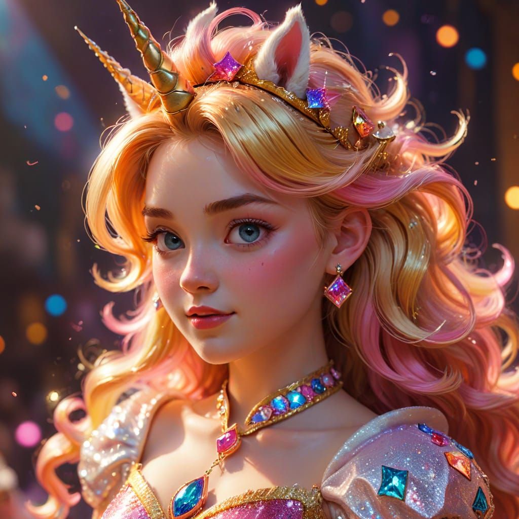 Princess Peach as Unicorn in Cartoon Style