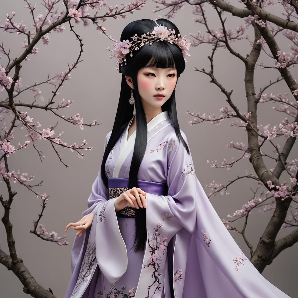 Japanese Goddess with Plum Blossoms in Digital Art