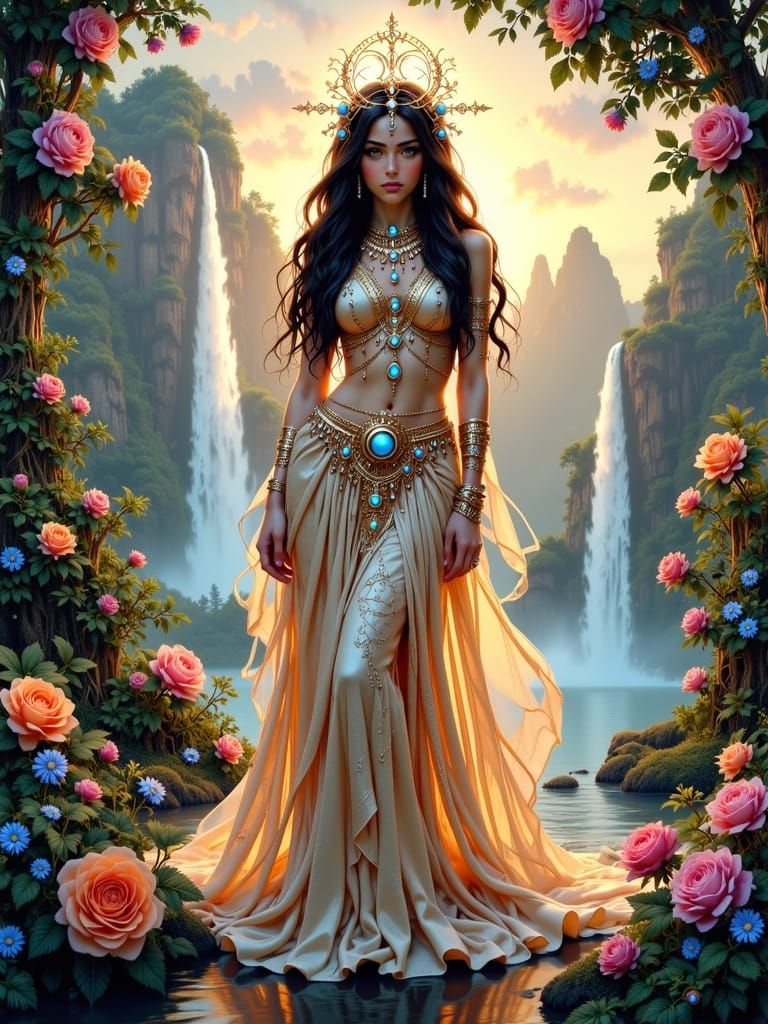 Fantasy Goddess Portrait with Celestial Symbols
