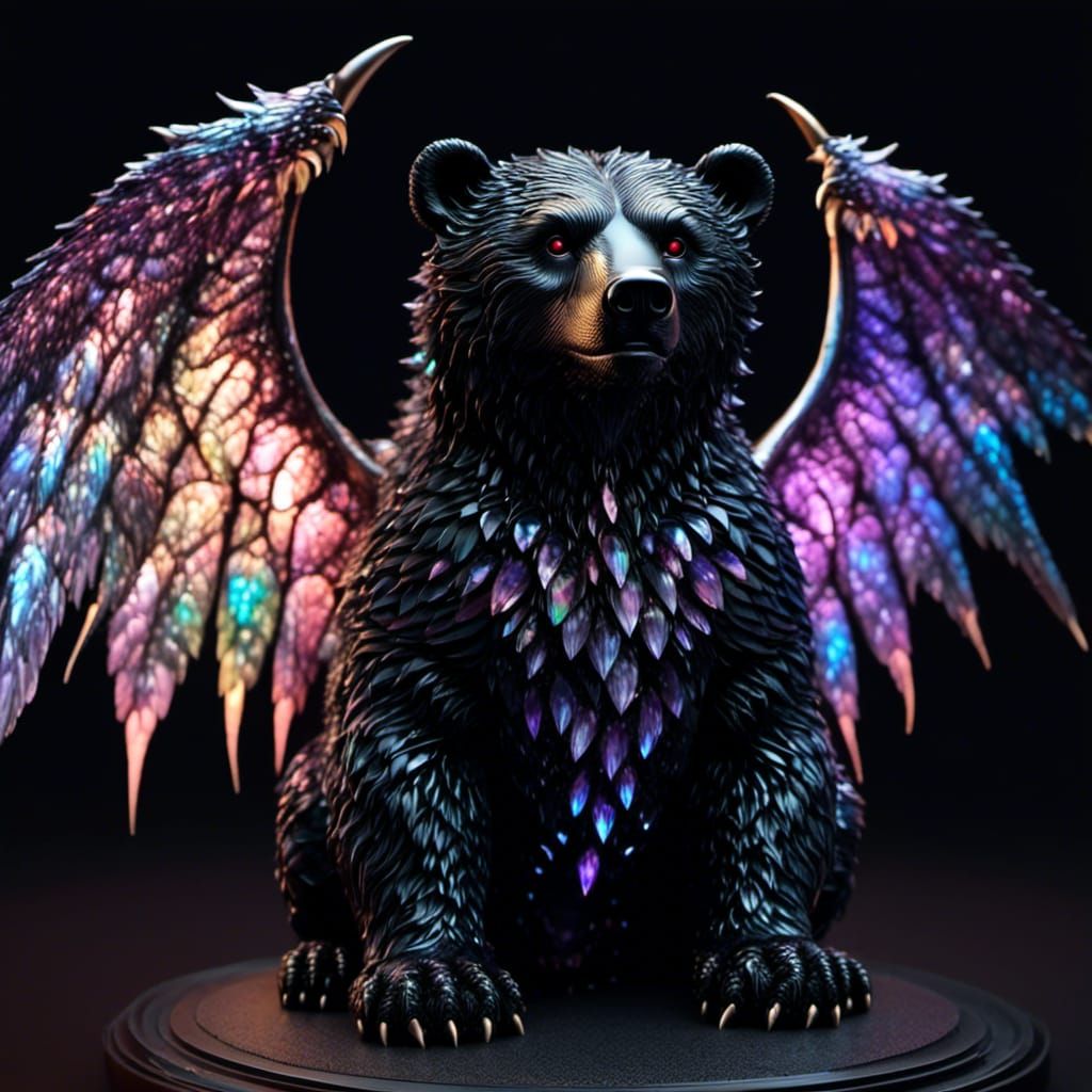 Winged Black Grizzly Bear Dragon in CGI Fine Art