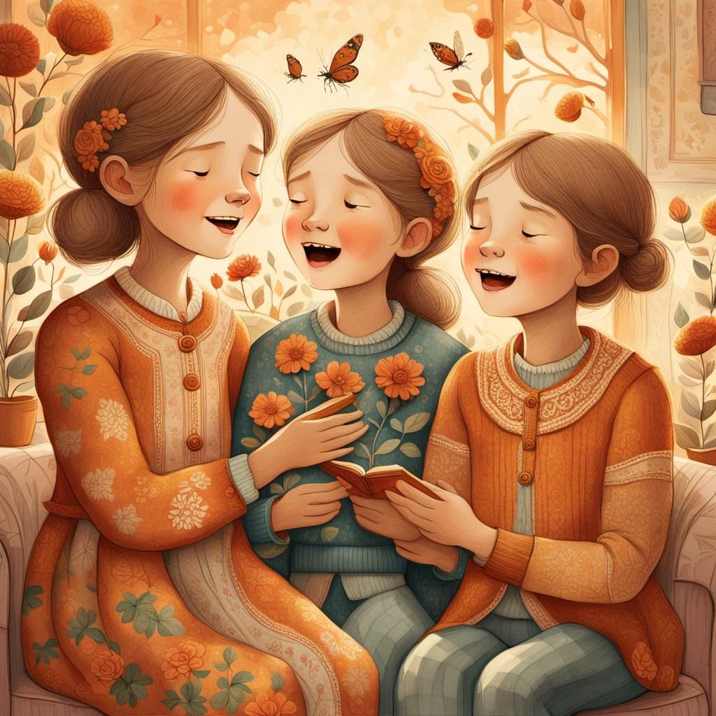 Grandchildren's Birthday Song: Whimsical Folk Illustration