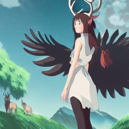 Anime Girl with Animal Features in Studio Ghibli Style
