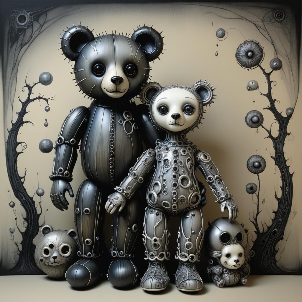 Gothic Teddy Bear Doll in Dark Wonderland Style