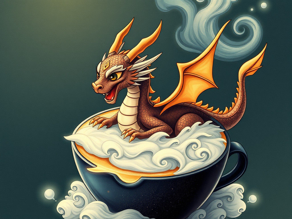 Latte Dragon: Japanese Woodblock and Art Nouveau Fusion