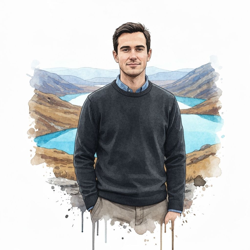 Watercolor Man: Mountain Landscape Silhouette