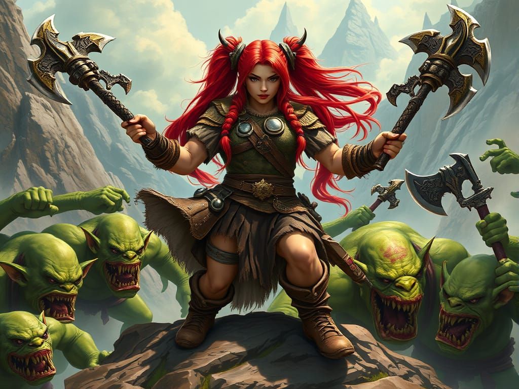 Fierce Dwarf Warrior Defies Orcish Horde in Epic Fantasy Bat...