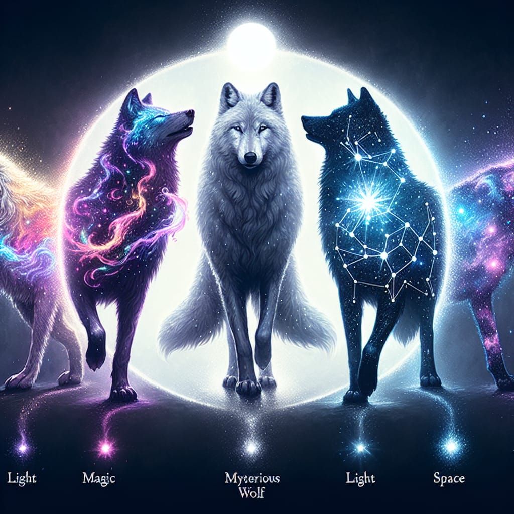 Mystical Wolf Emitting Magic in Space