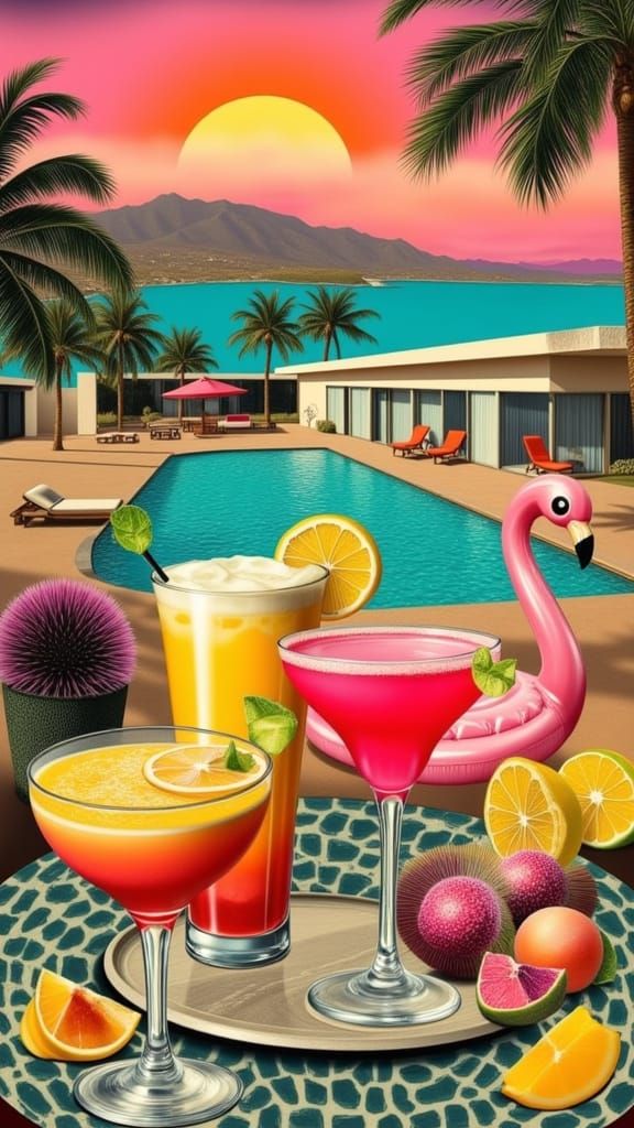 Surreal Retro Cocktail Party in Mid-Century Style