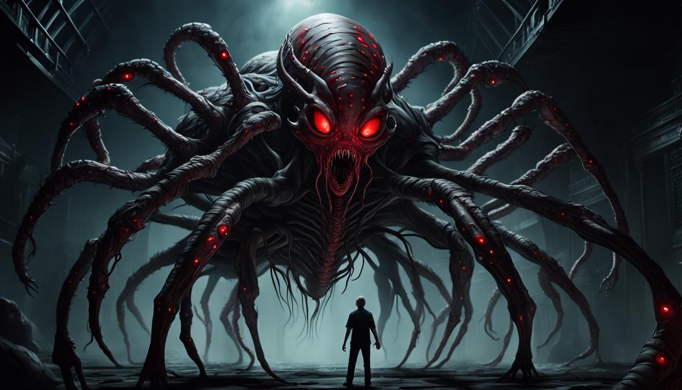 Grotesque Alien Broodmother in Biomechanical Sci-Fi Horror