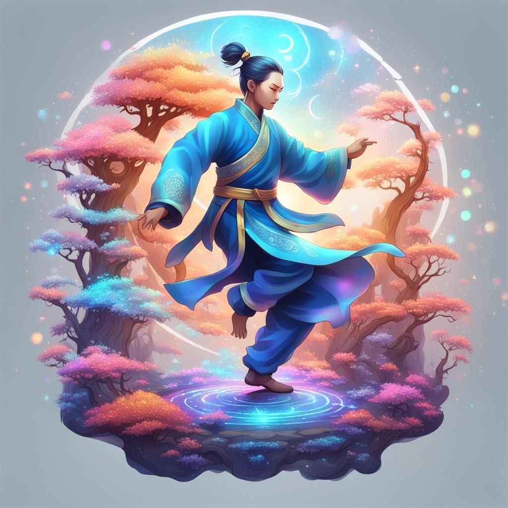 Holographic Chibi Tai Chi Sticker in Iridescent Colors