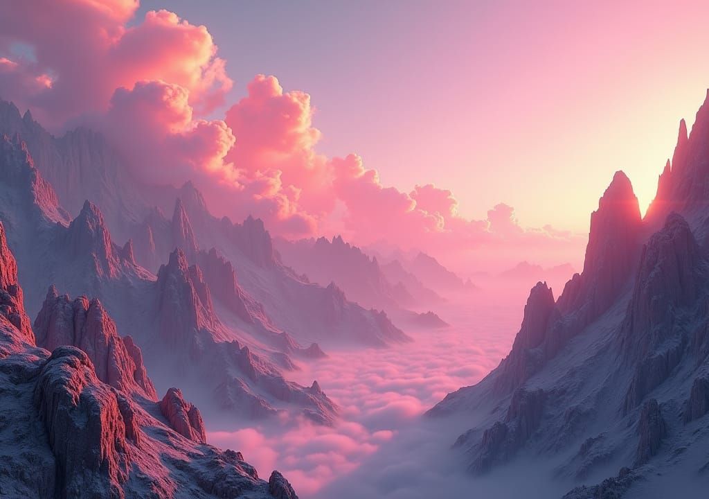 Pink Galaxy Sky Illuminates Mountainous Terrain
