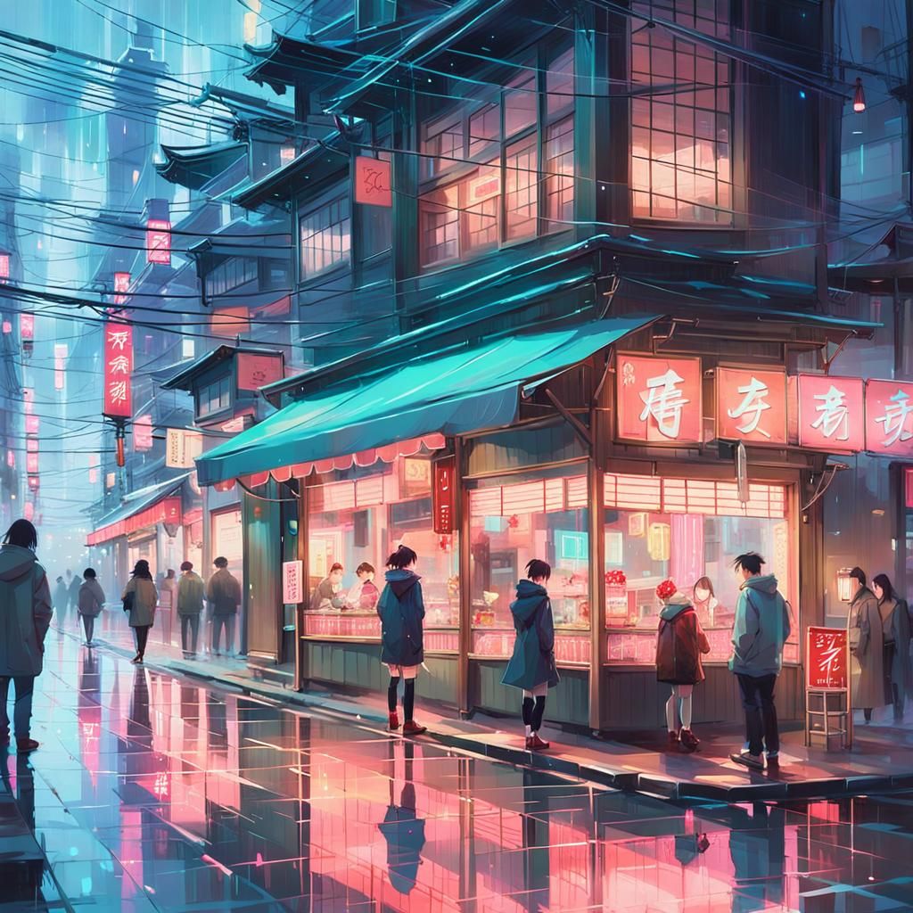 Magical Neon Japanese Street at Night